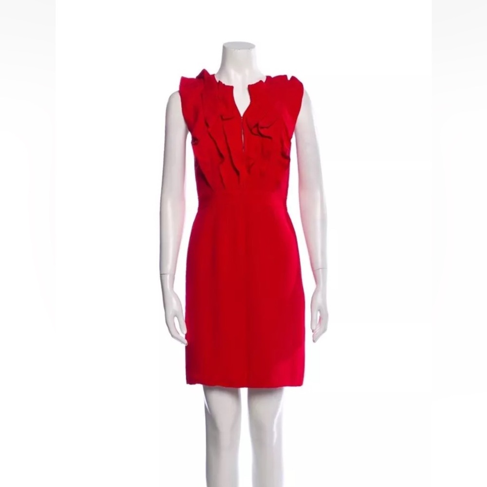Tory Burch Raeca 100% Silk Red Dress - Ruffled Crepe Mini Sleeveless - Size 0